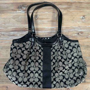 Coach Signature Stripe 12cm Devin Shoulder Bag (Silver, Black, White)